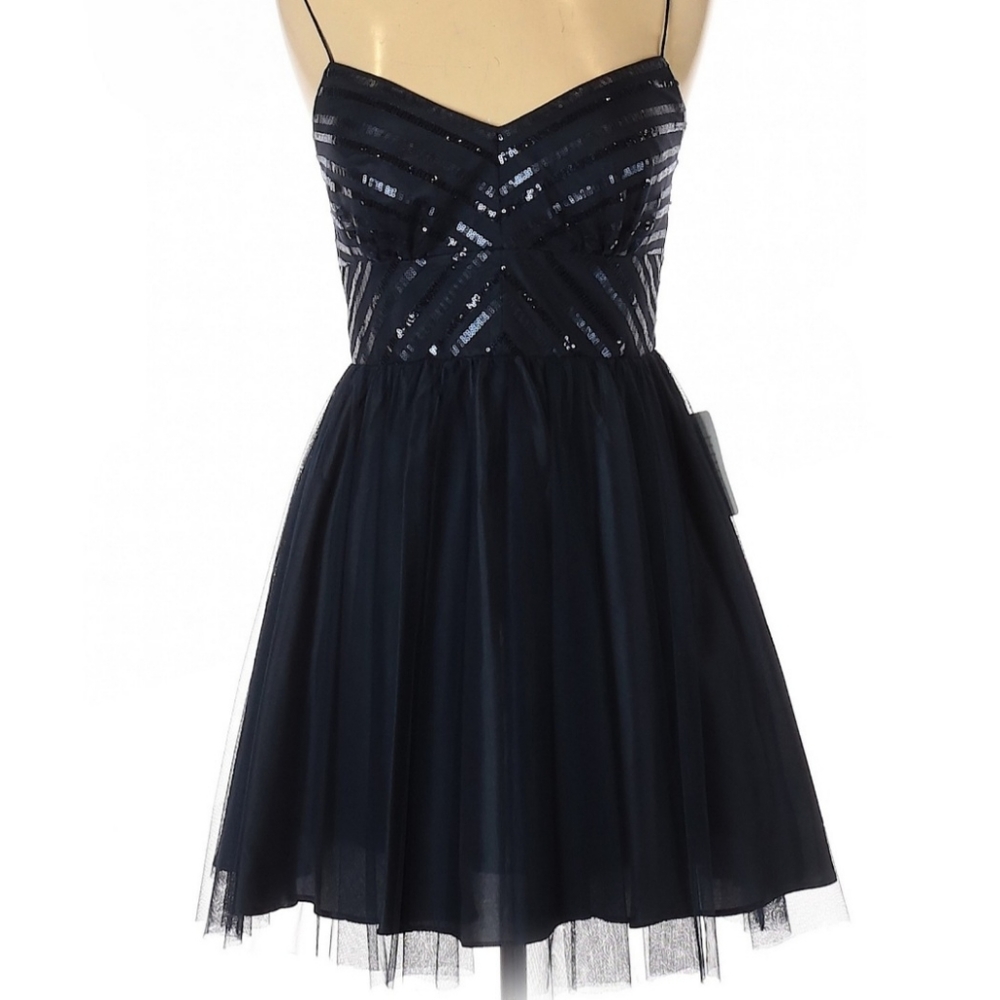 Adian Mattox Dress Navy Sequin Fit and Flare Cocktail Dress 10